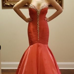 Tony Bowls Prom Dress Coral Pink beaded mermaid 4